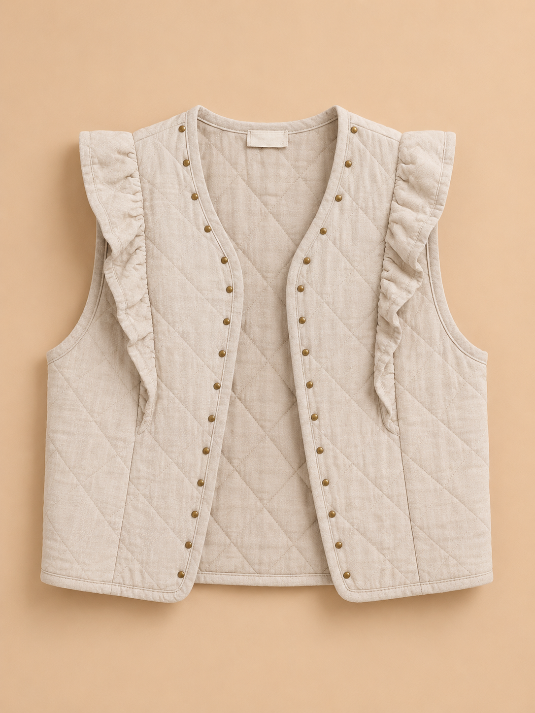 Chaleco Acolchado Beige con Volantes y Botones Trapio