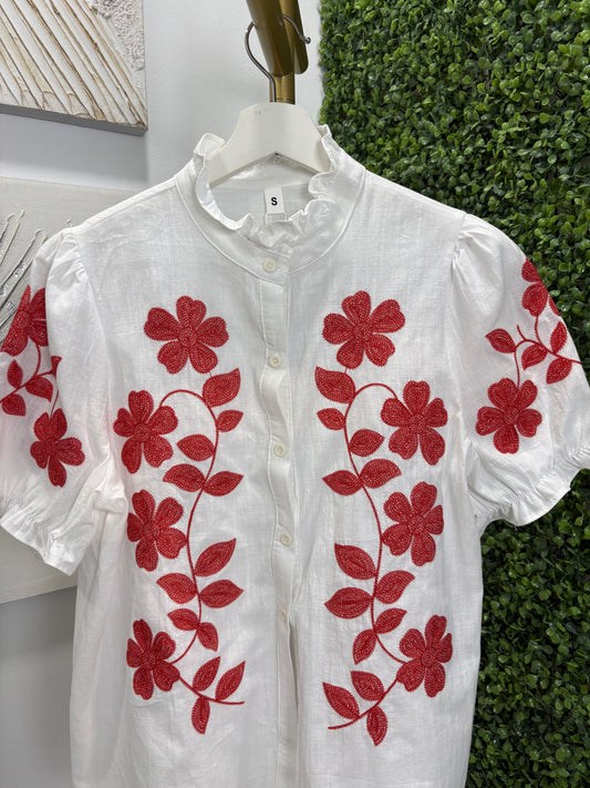 Camisa bordada mujer Tisel roja