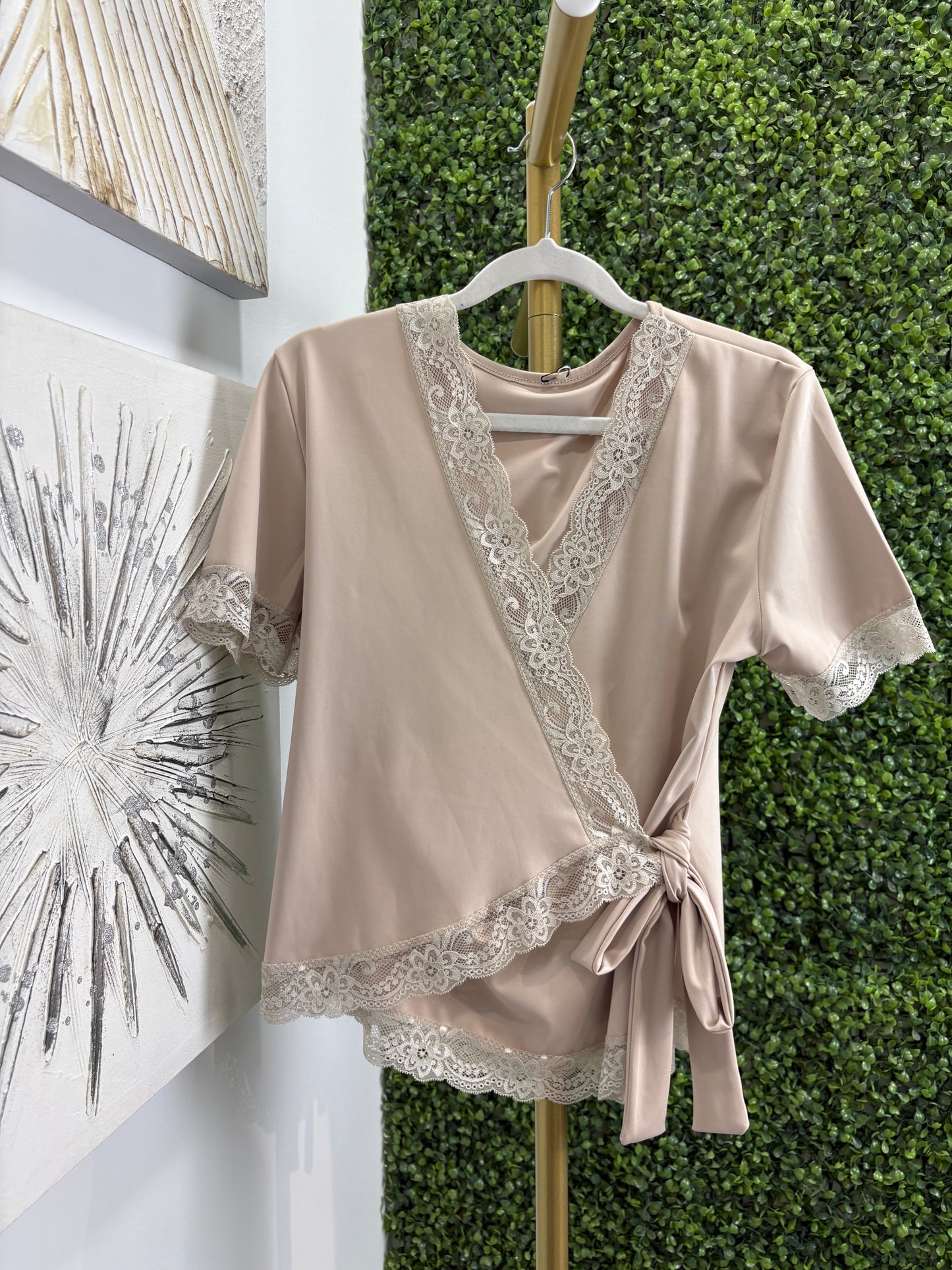 Blusa lencera manga beige