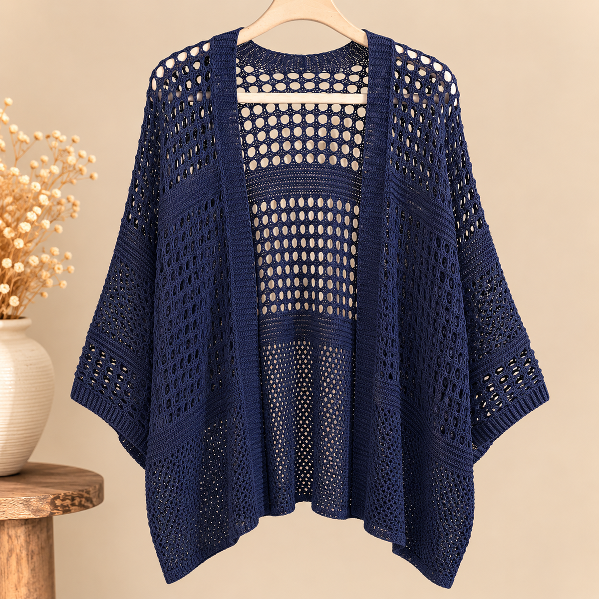 Chaqueta de Punto Calado Azul Marino Oversize