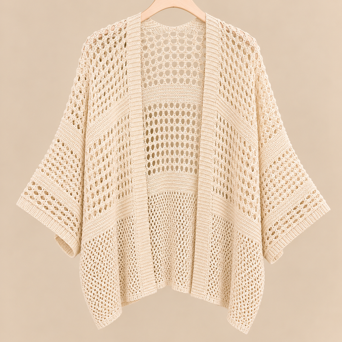Chaqueta de Punto Calado Beige Oversize