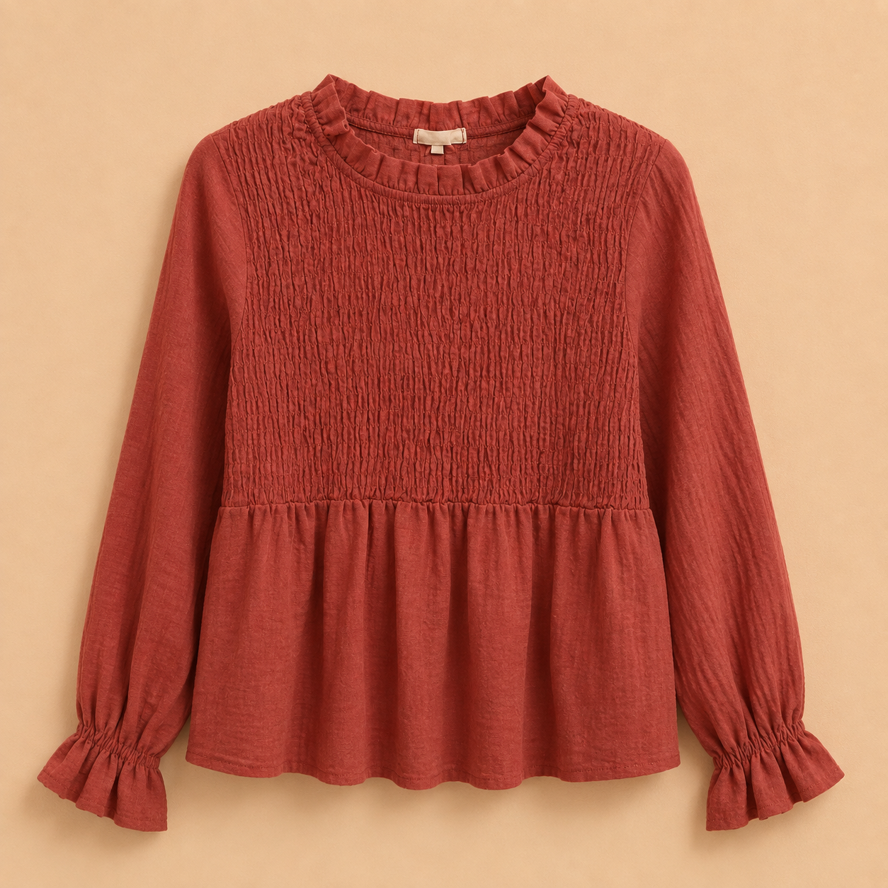 Blusa caldera de Manga Larga con Cuerpo Fruncido Trapio