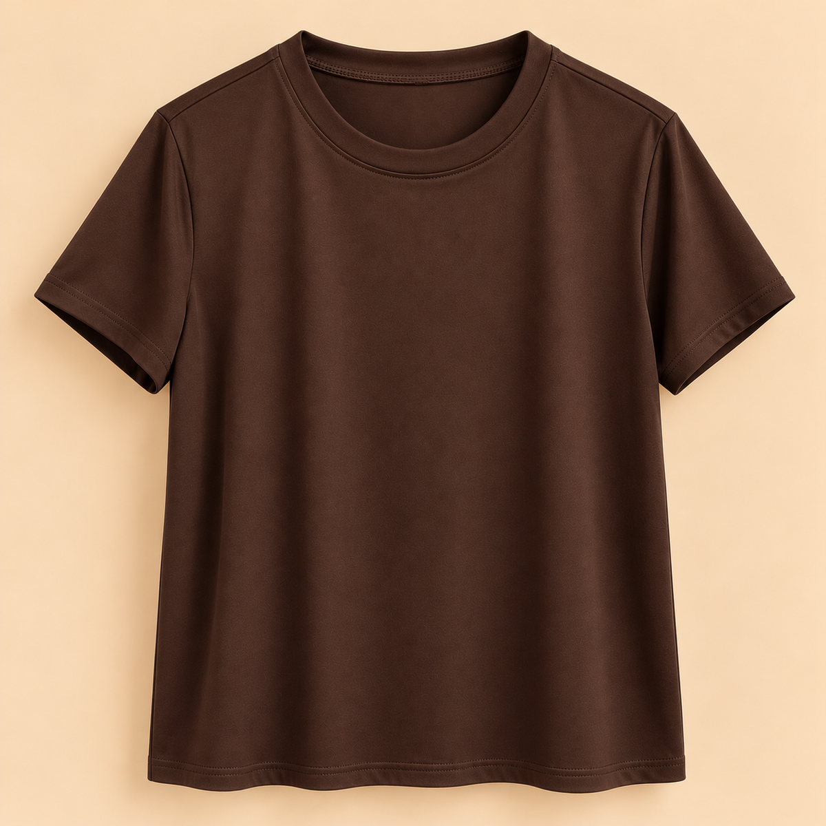 Camiseta Básica Marrón de Manga Corta y Cuello Redondo