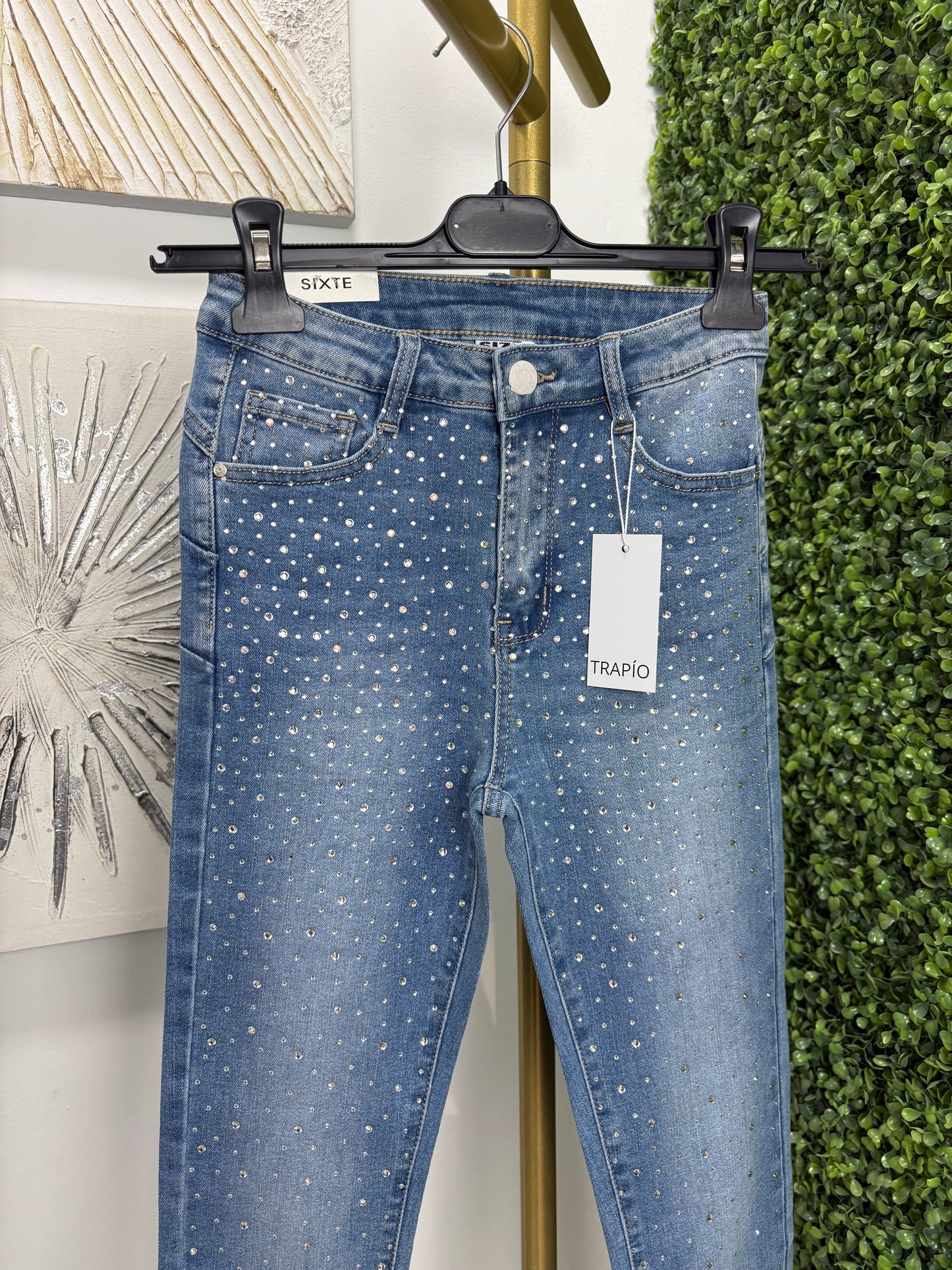 Pantalón vaquero brillo pitillo