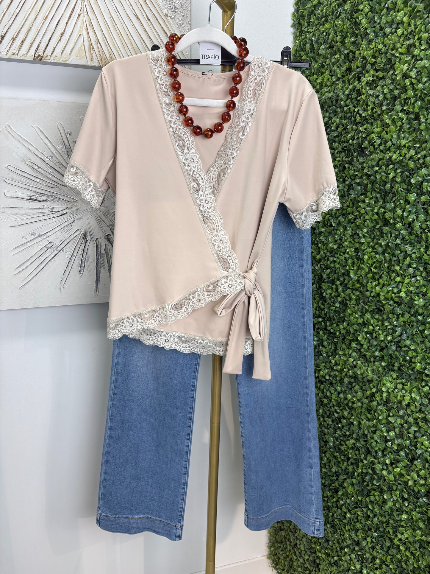 Blusa lencera manga beige