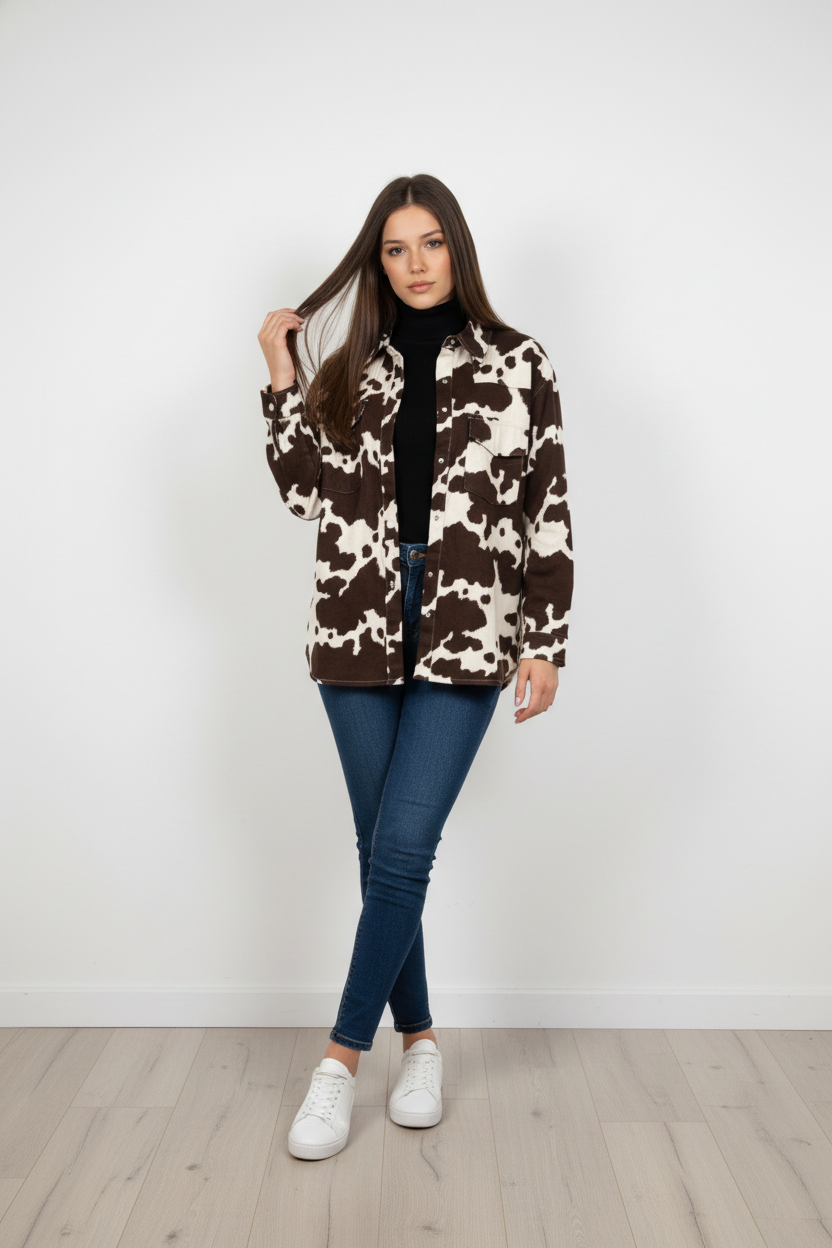 Sobrecamisa Estepa Brava – Vaquera con estampado de vaca y botones de presión | Trapío