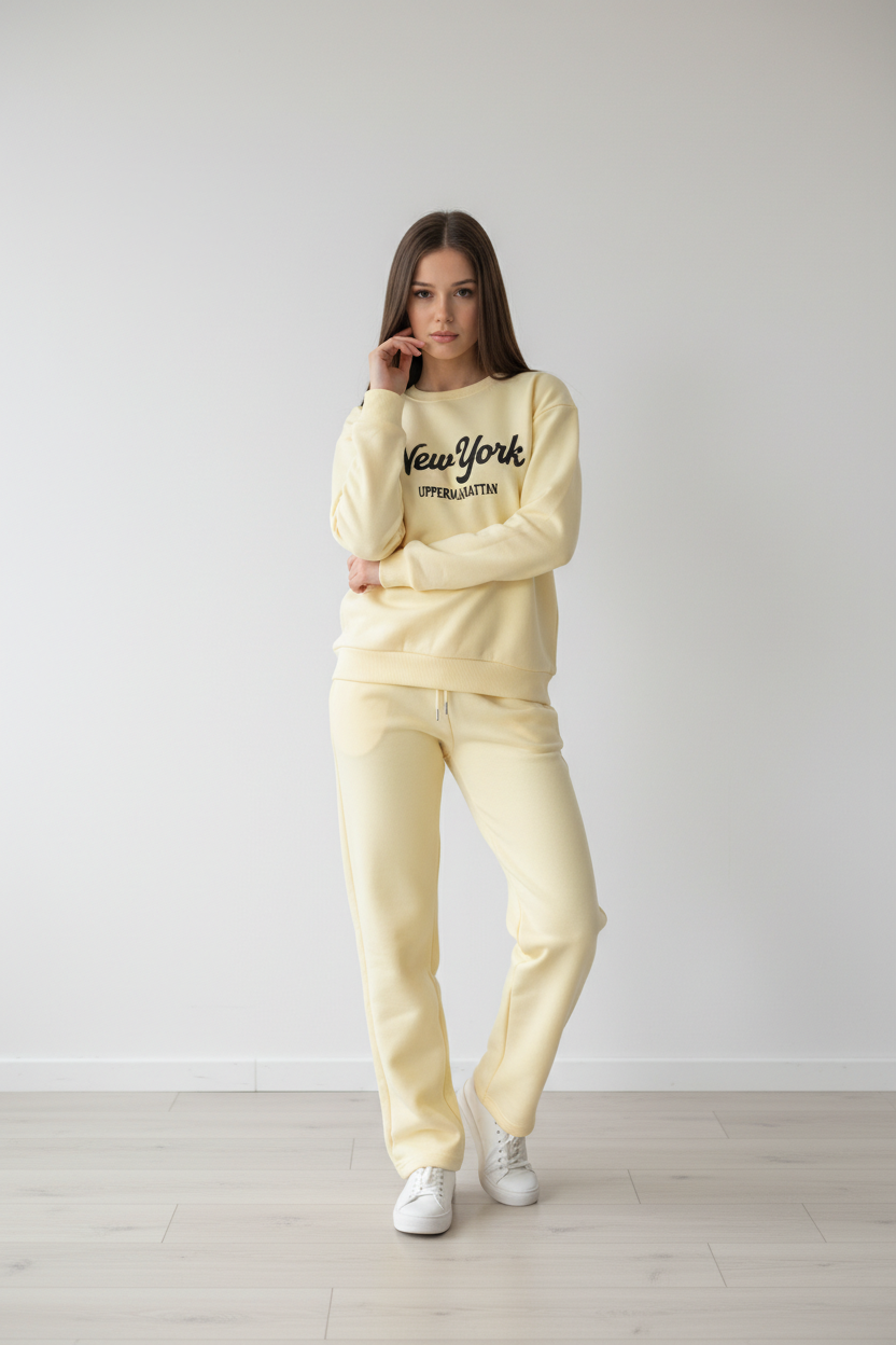 Chándal de Algodón de Dos Piezas con Pantalón Recto  Amarillo New York – Trapio