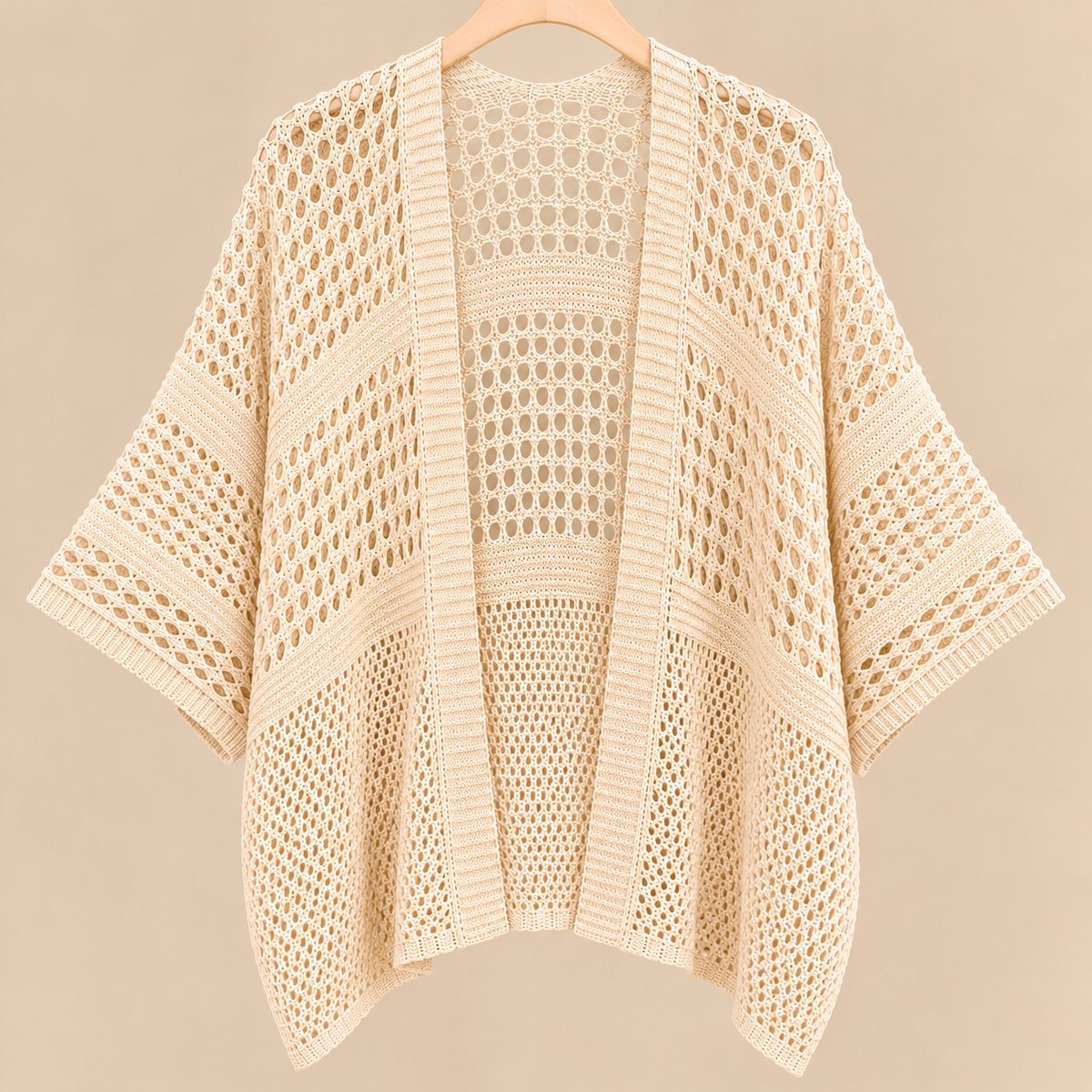 Chaqueta de Punto Calado Beige Oversize