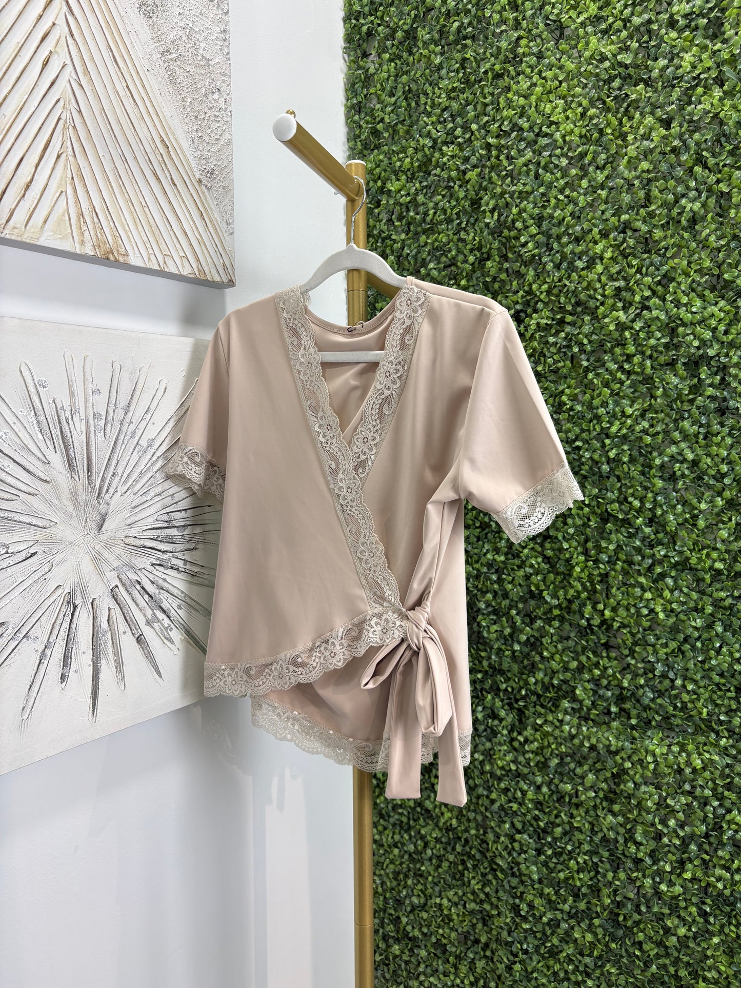 Blusa lencera manga beige