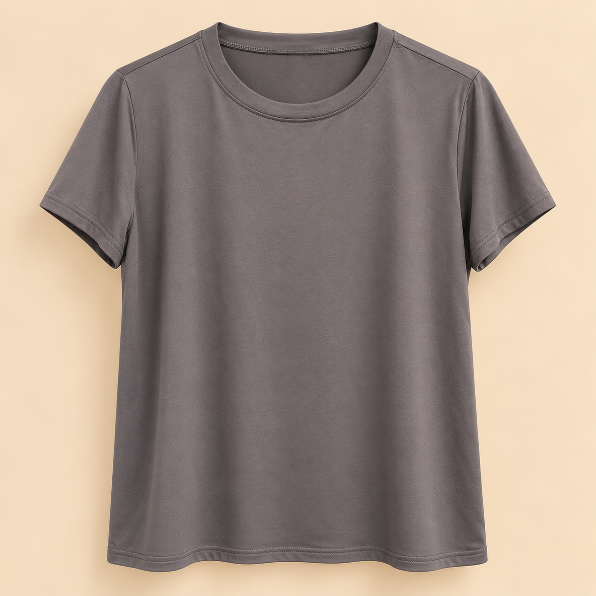 Camiseta Básica Color Topo de Manga Corta y Cuello Redondo