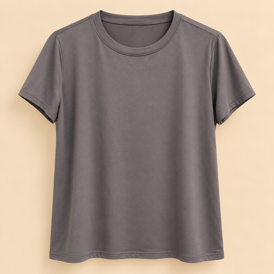 Camiseta Básica Color Topo de Manga Corta y Cuello Redondo