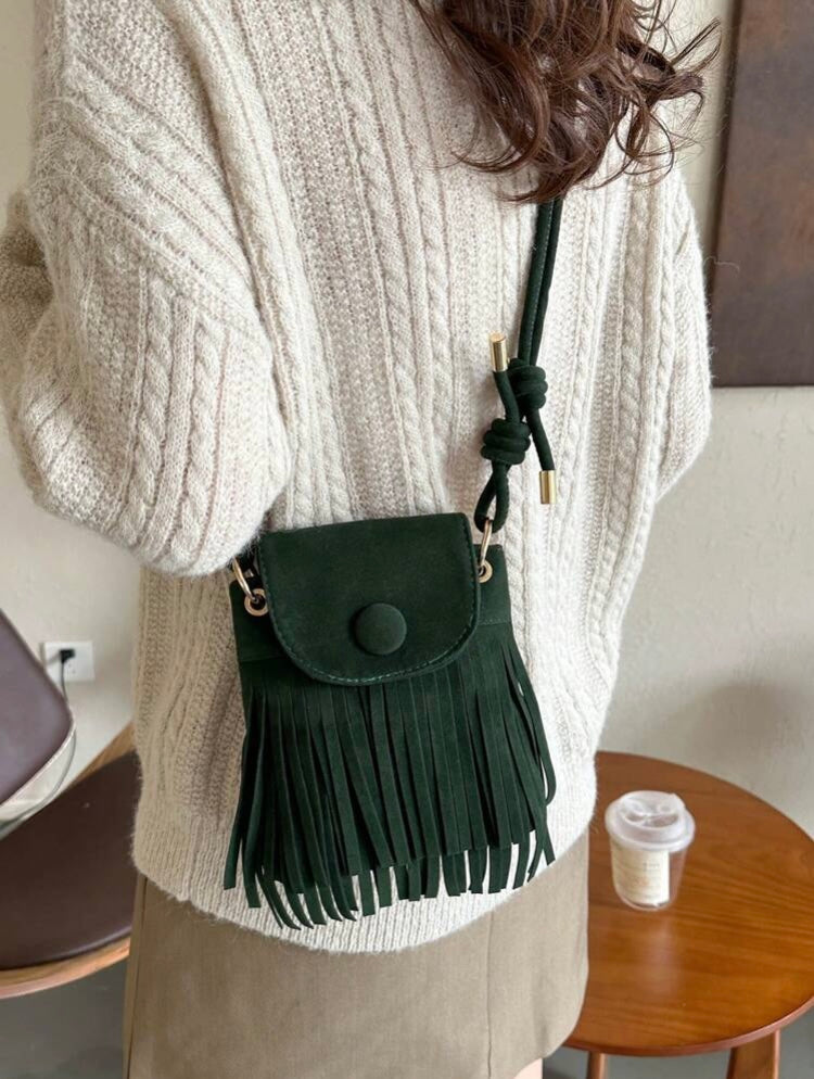 Bolso verde pequeño flecos