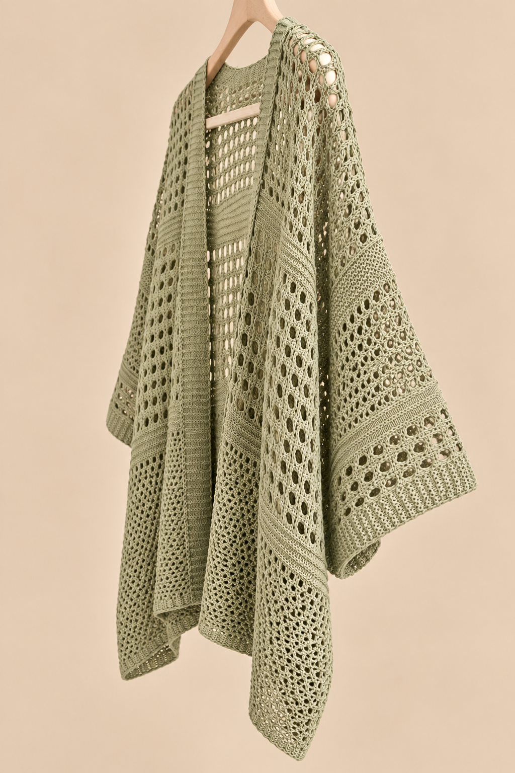 Chaqueta de Punto Calado Verde Salvia Oversize