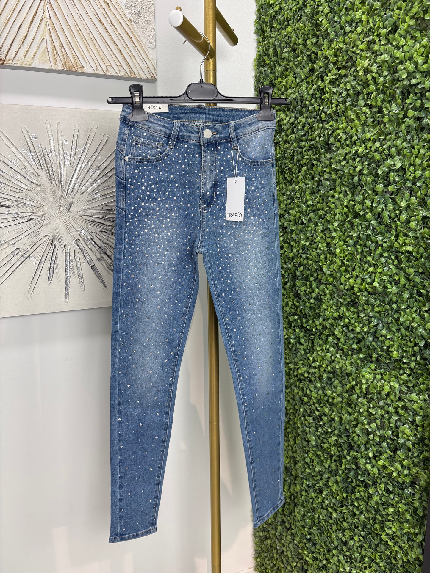 Pantalón vaquero brillo pitillo