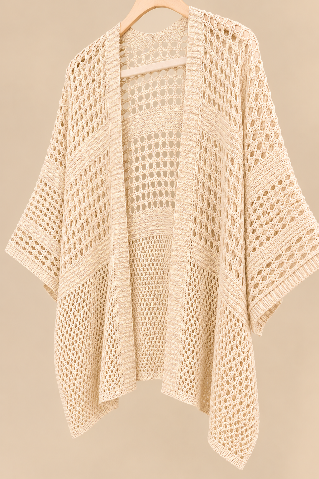 Chaqueta de Punto Calado Beige Oversize