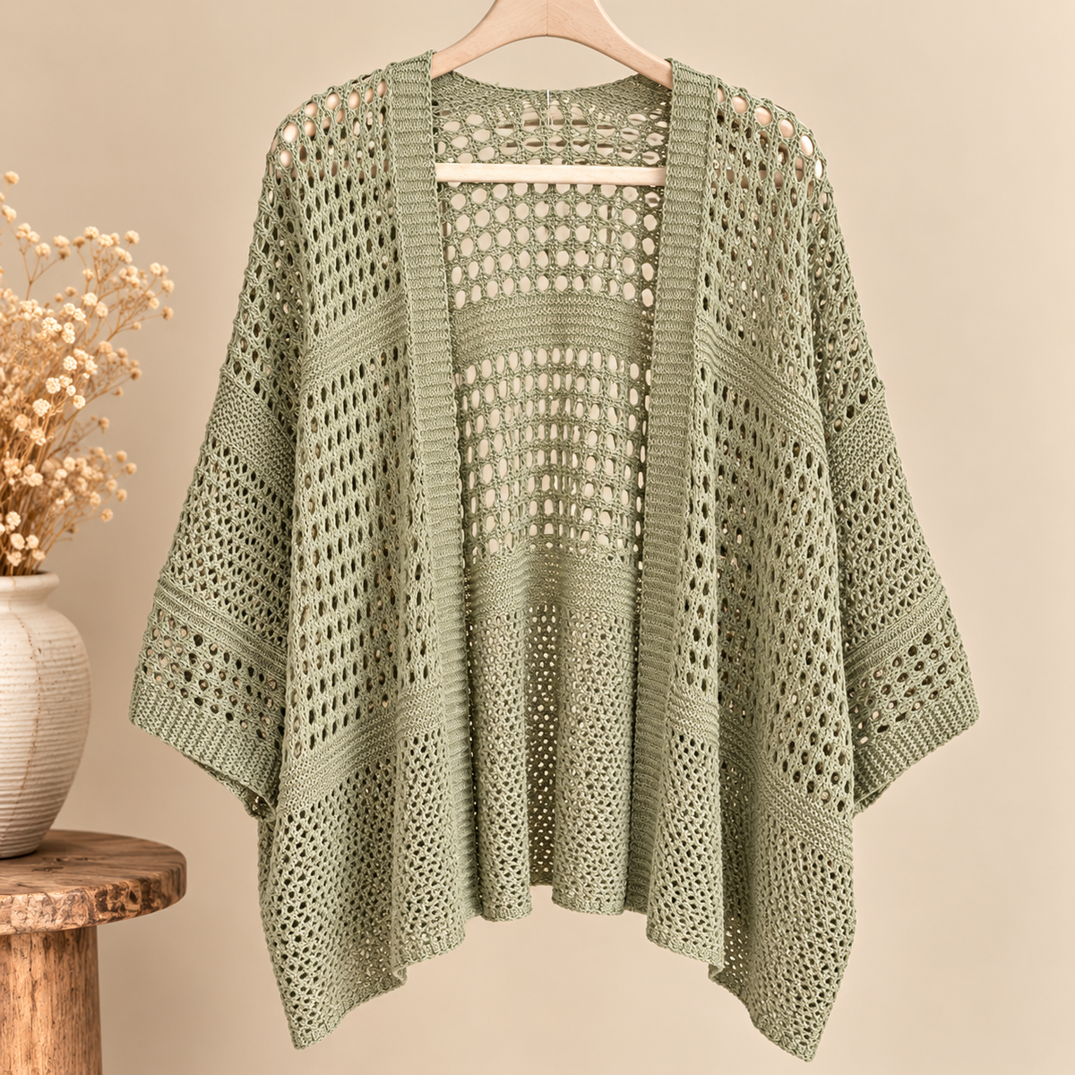 Chaqueta de Punto Calado Verde Salvia Oversize