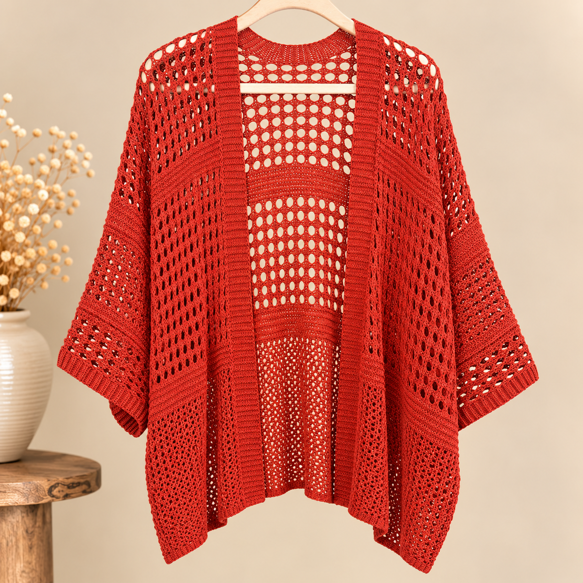 Chaqueta de Punto Calado Terracota Oversize