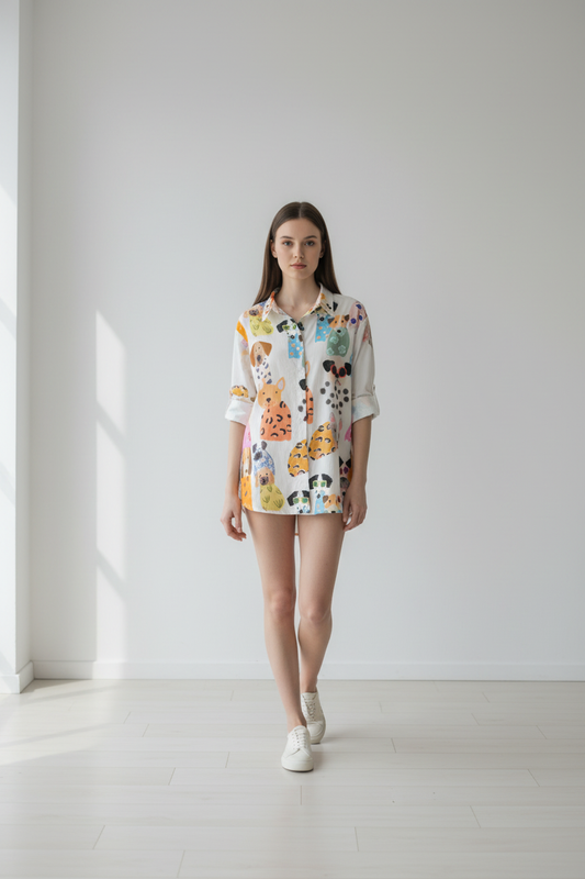 Camisa de Mujer Blanca con Estampado de Animalitos y Tallas de la S a la XL – Trapio