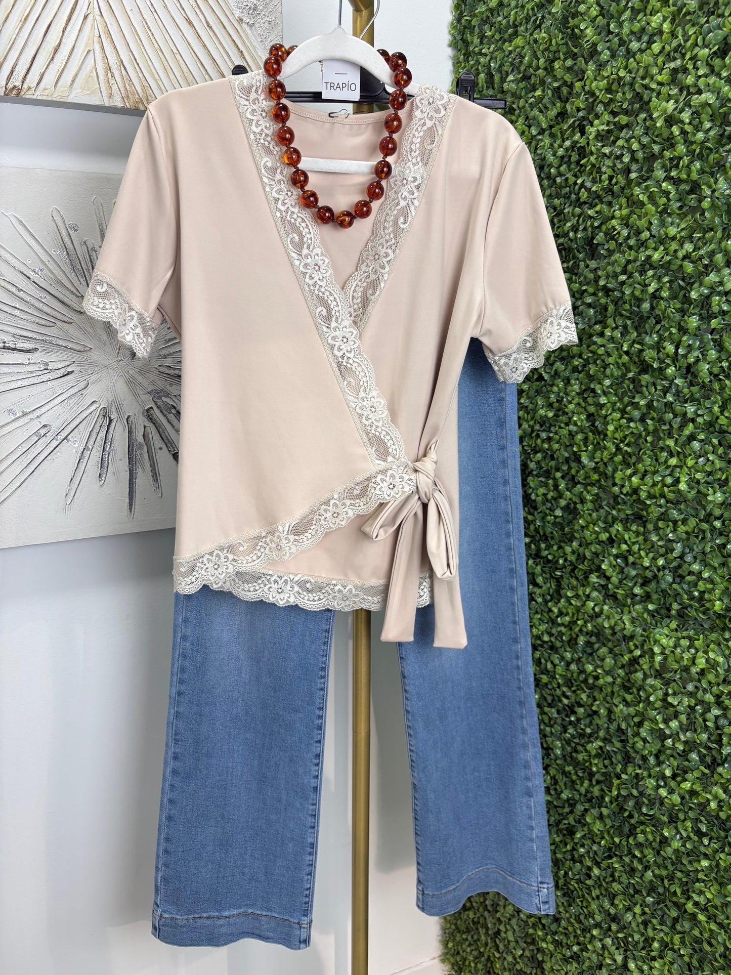 Blusa lencera manga beige