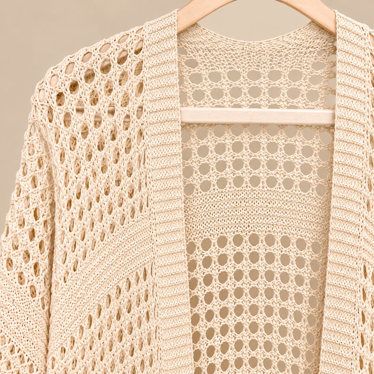 Chaqueta de Punto Calado Beige Oversize