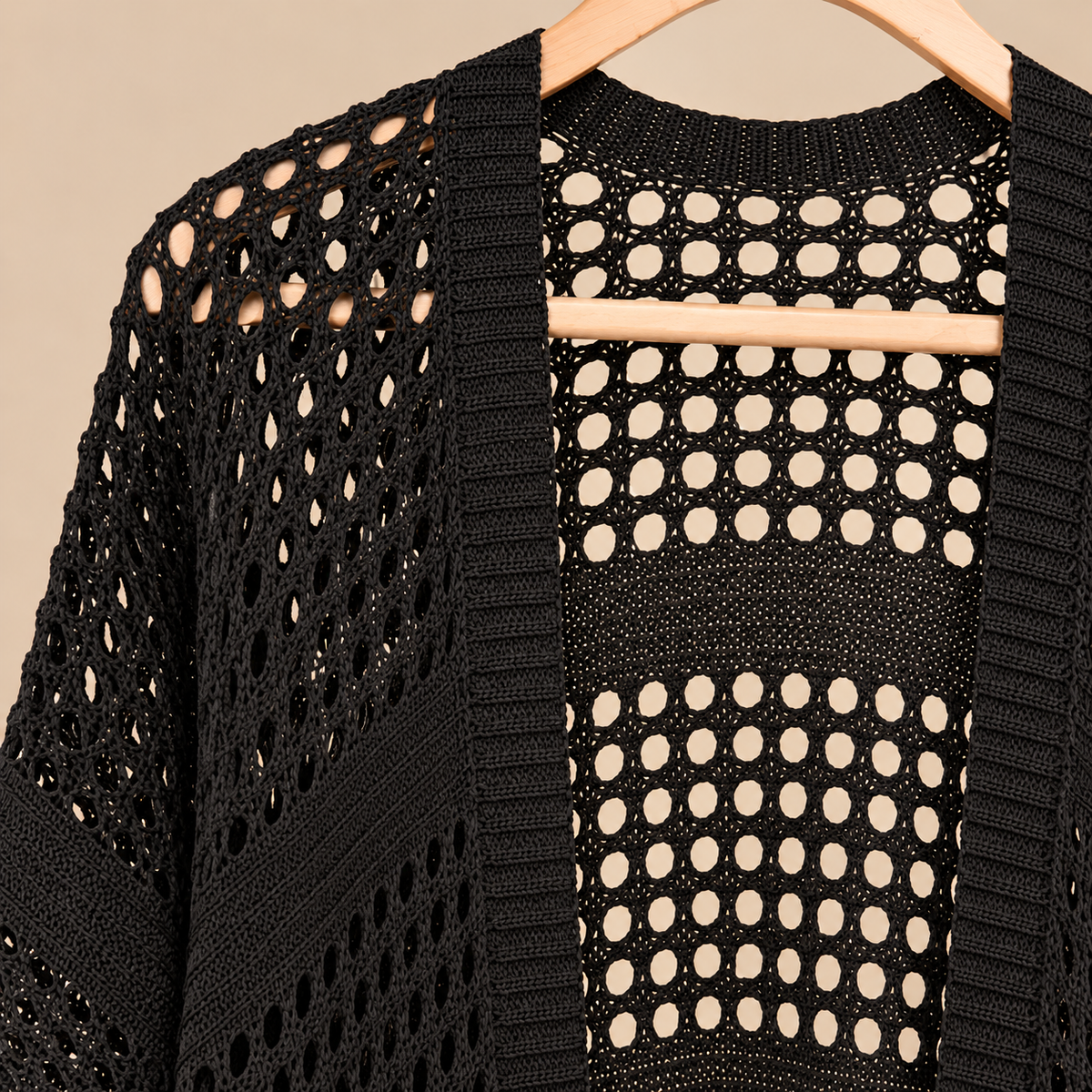 Chaqueta de Punto Calado Negra Oversize