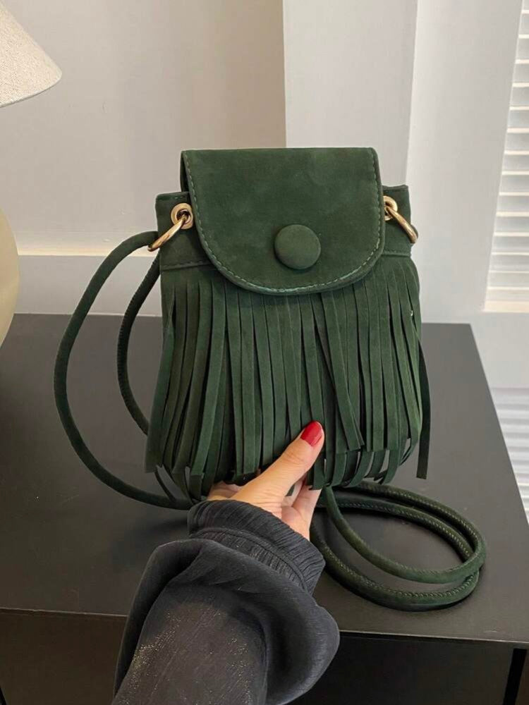 Bolso verde pequeño flecos