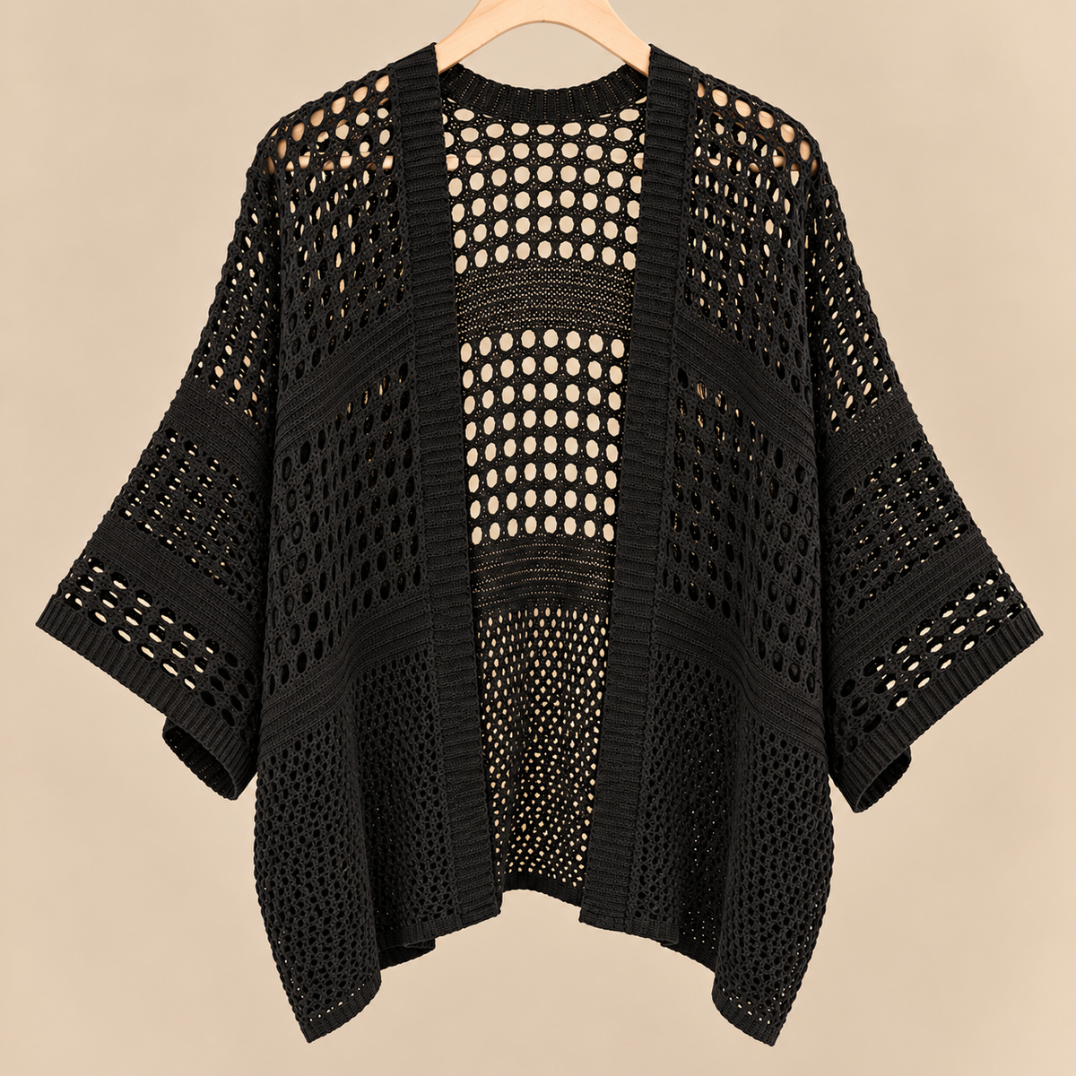 Chaqueta de Punto Calado Negra Oversize
