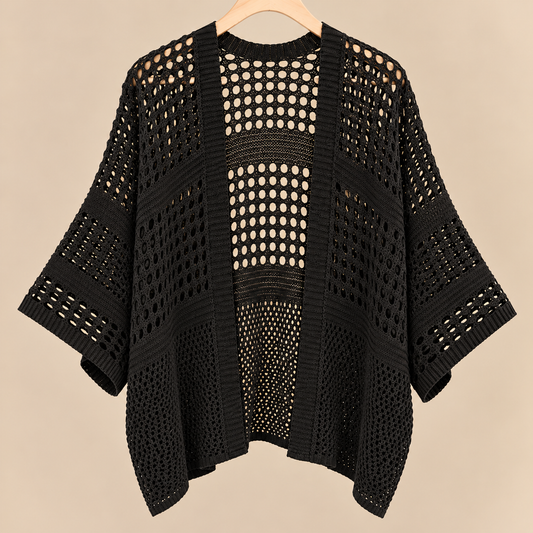 Chaqueta de Punto Calado Negra Oversize