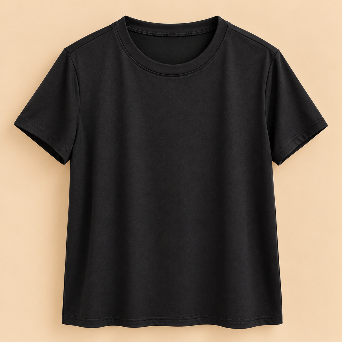Camiseta Básica Negra de Manga Corta y Cuello Redondo