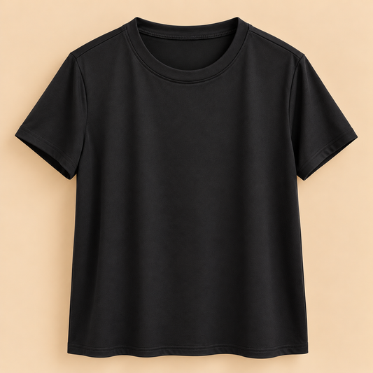 Camiseta Básica Negra de Manga Corta y Cuello Redondo