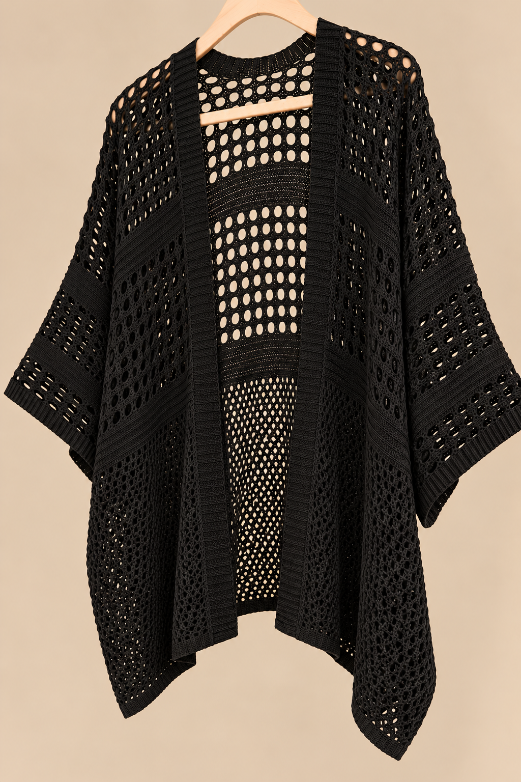 Chaqueta de Punto Calado Negra Oversize