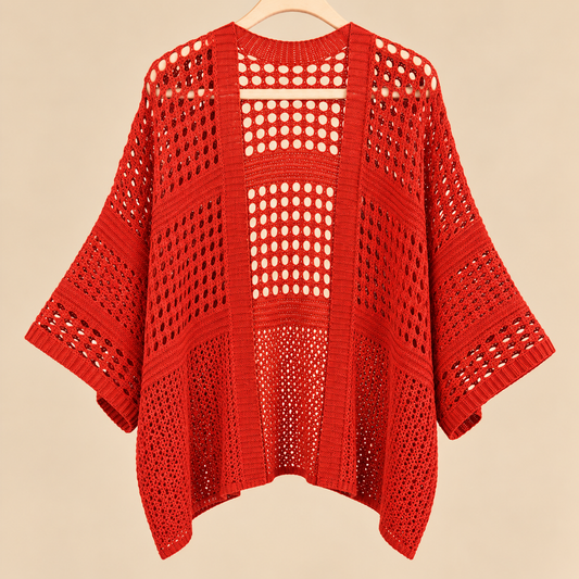 Chaqueta de Punto Calado Terracota Oversize