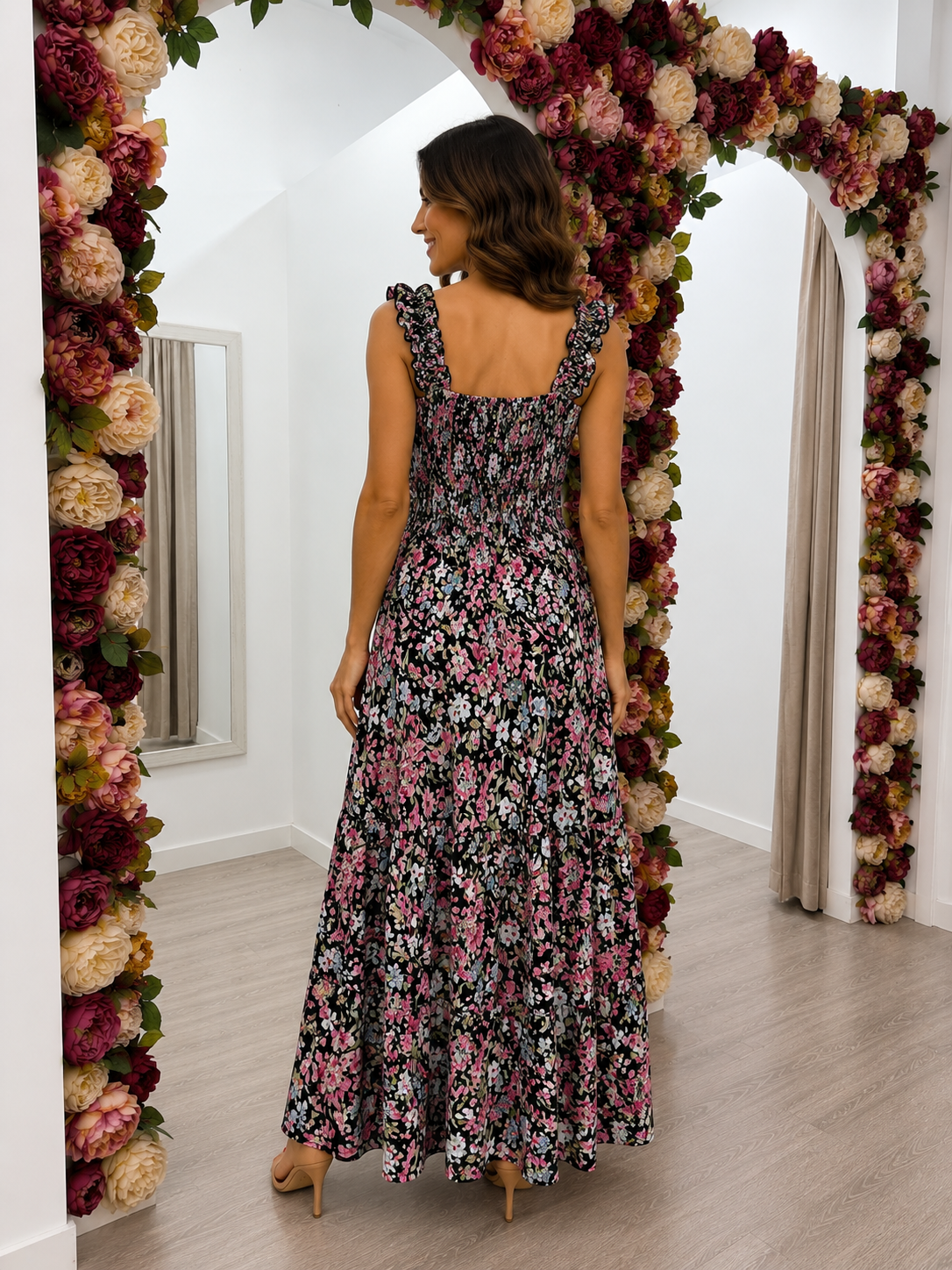 Vestido Lucía Flores Negro Trapío