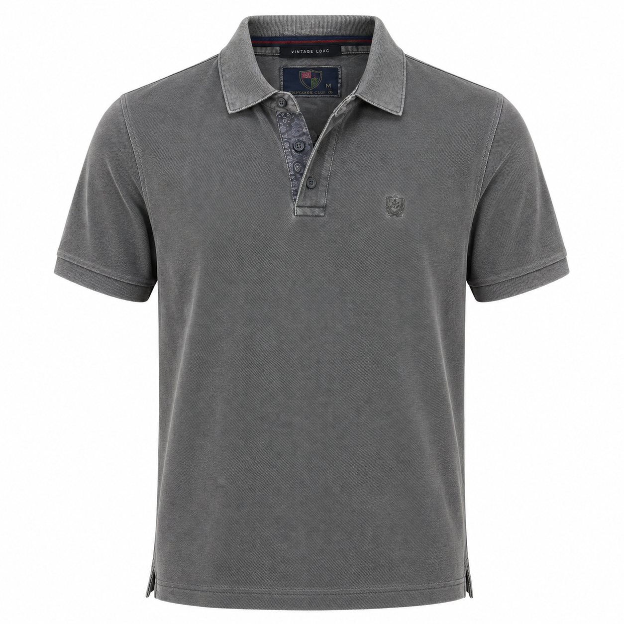 Polo Hombre Gris Vintage Bordado