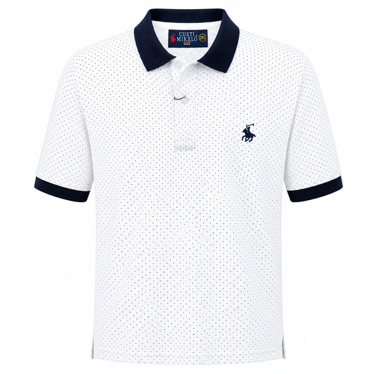 Polo blanco estampado con cuello marino