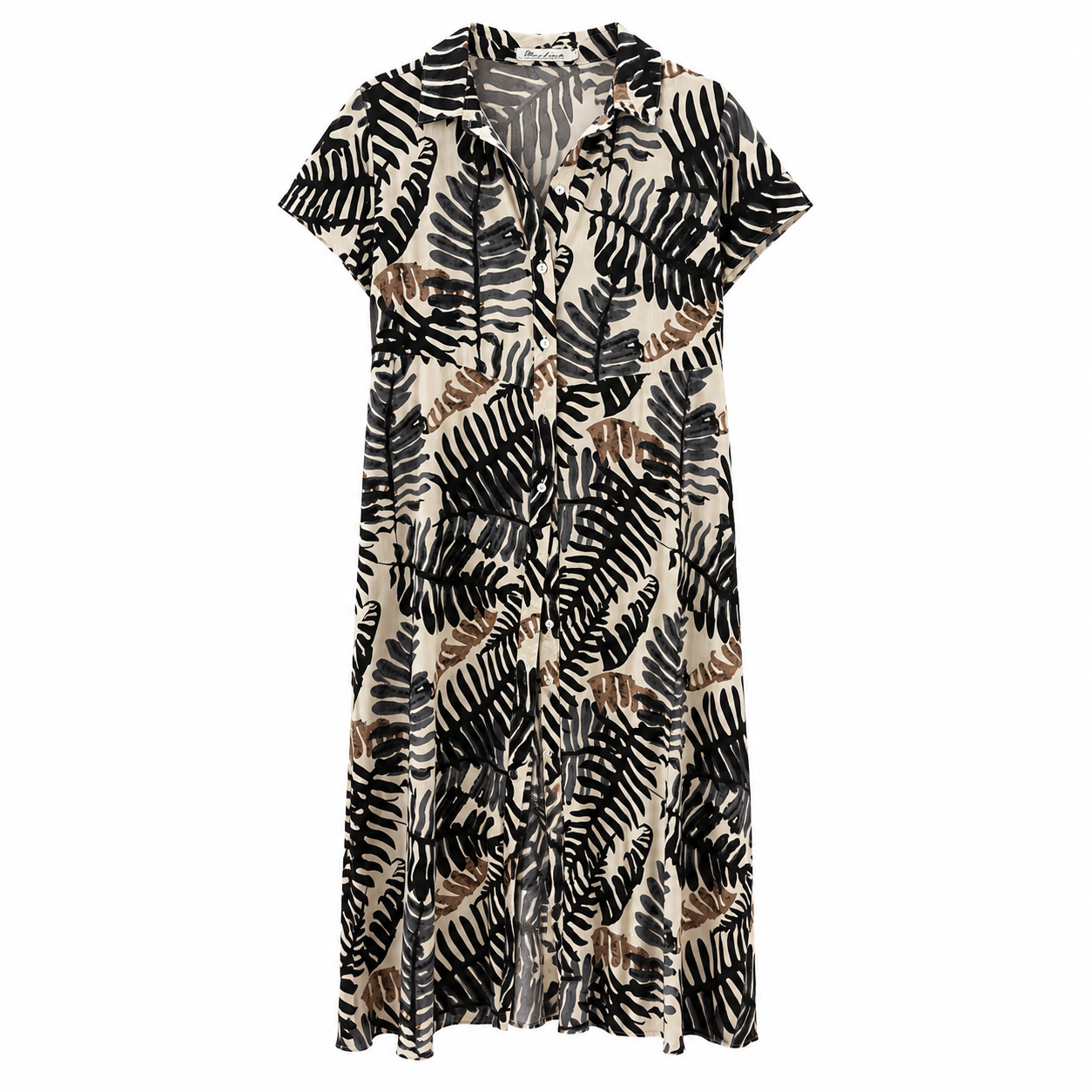Vestido Largo Tropical Camisero Beige y Negro Trapío