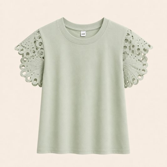 Camiseta verde agua con mangas de encaje – Trapio