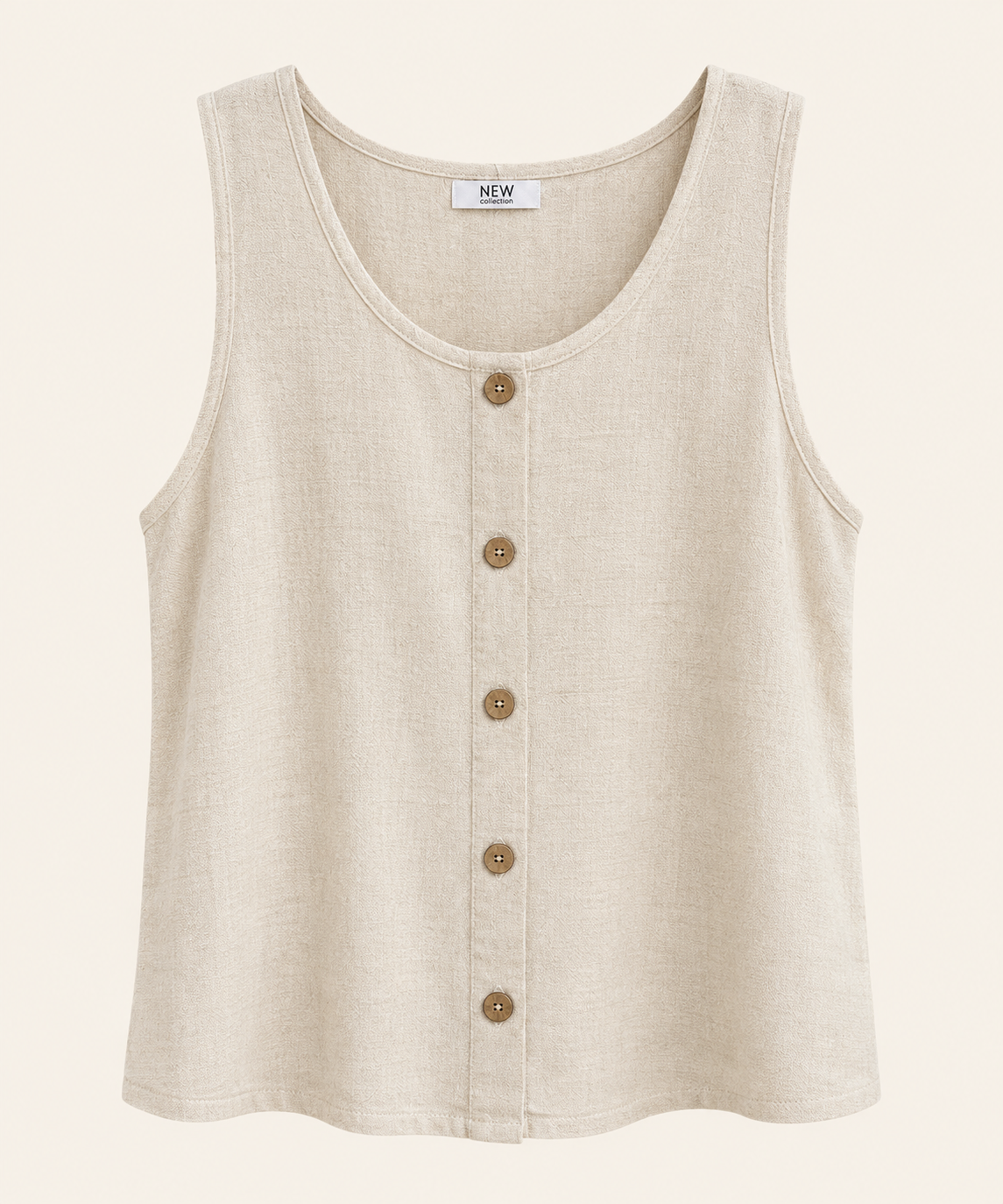 Top de lino beige con botones de madera – Trapio
