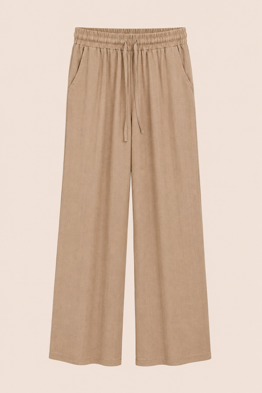 Pantalón Palazzo Beige con Cintura Elástica – Trapio