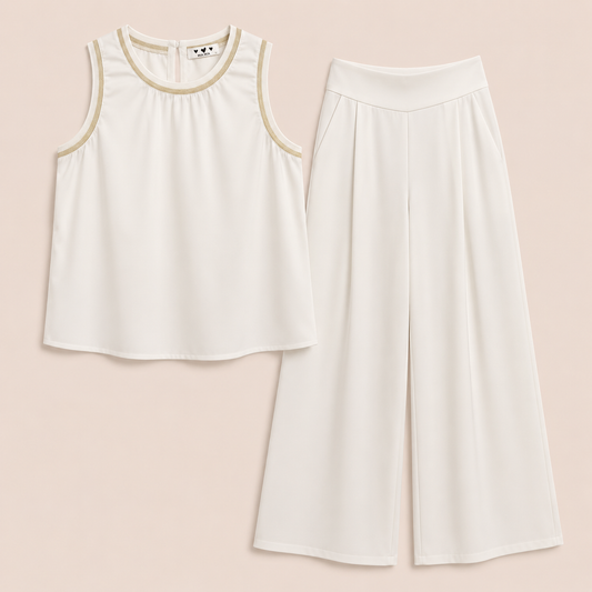 Conjunto 2 piezas blanco con detalles dorados – Trapio