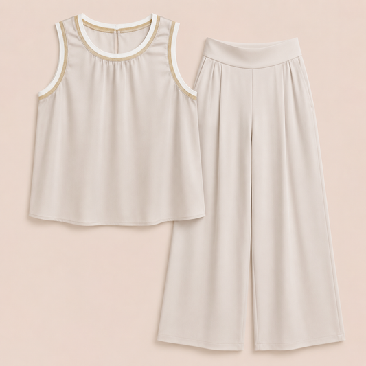 Conjunto 2 Piezas Marfil con Detalles Dorados – Trapio