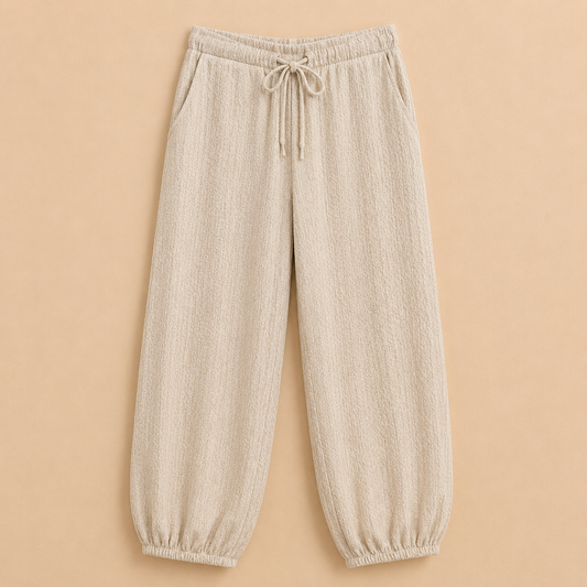 Pantalón Beige Texturizado con Cordón y Bajo Elástico Trapio