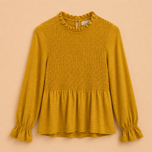 Blusa Mostaza Fruncida con Volantes Trapio