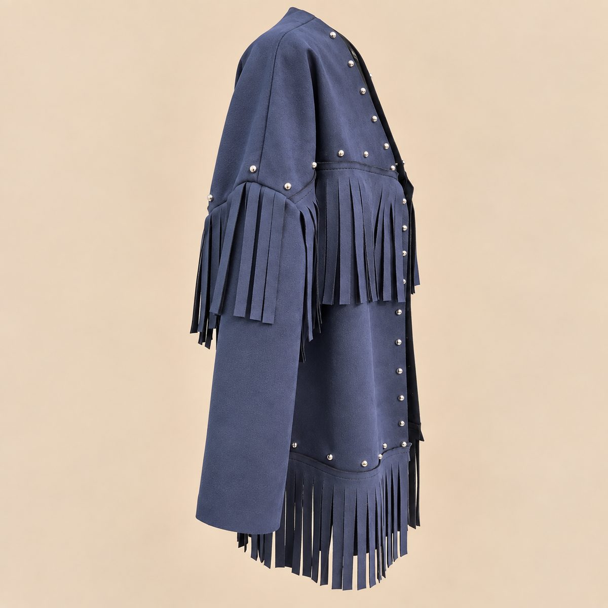 Chaqueta Azul Marino con Flecos y Tachuelas