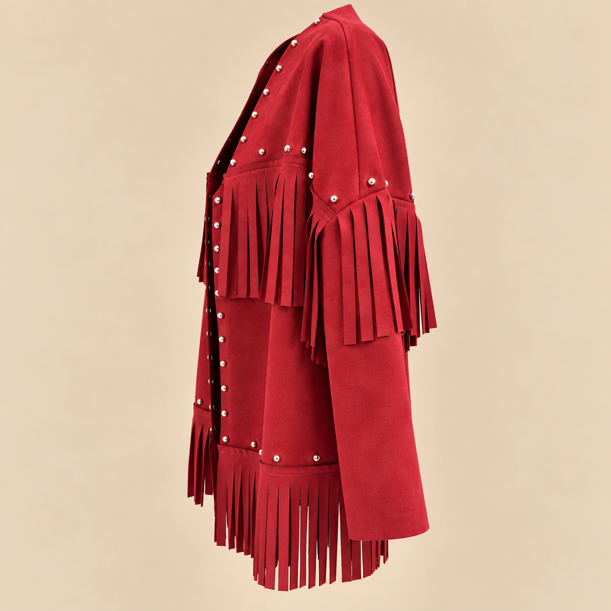 Chaqueta Granate con Flecos y Tachuelas