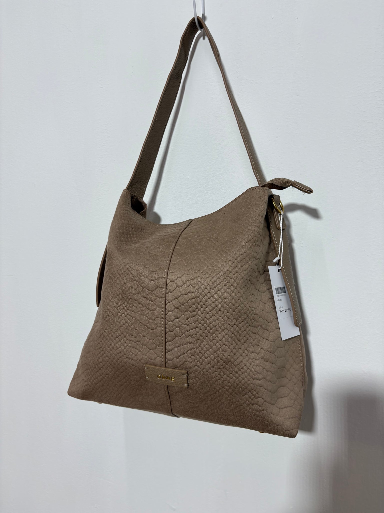 Bolso Cumbre Arena – Serraje beige tierra con animal print serpiente y cierre de cremallera | Trapío